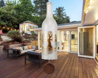 Glass Tree of Life Wine Bottle Wind Chime