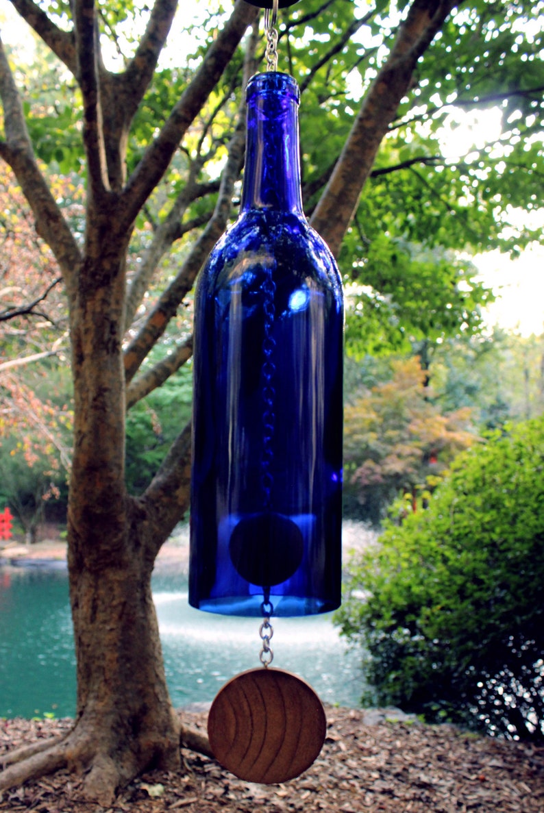 Blue Wine Bottle Wind Chime Blue Bordeaux image 6