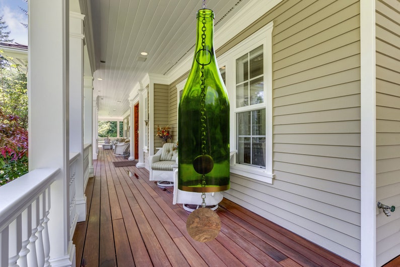 Wine Bottle Wind Chime Wooden Pendant image 1