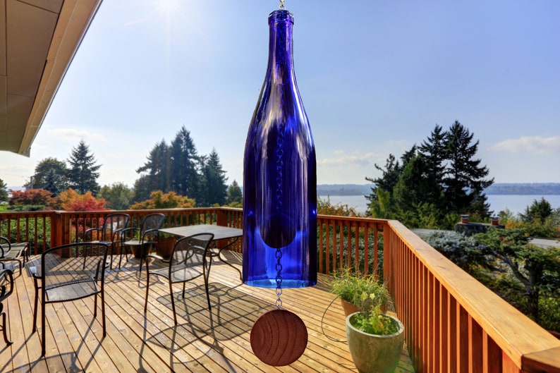 Wine Bottle Wind Chime Blue Hock image 1