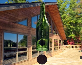 Wine Bottle Wind Chime - Green Burgundy