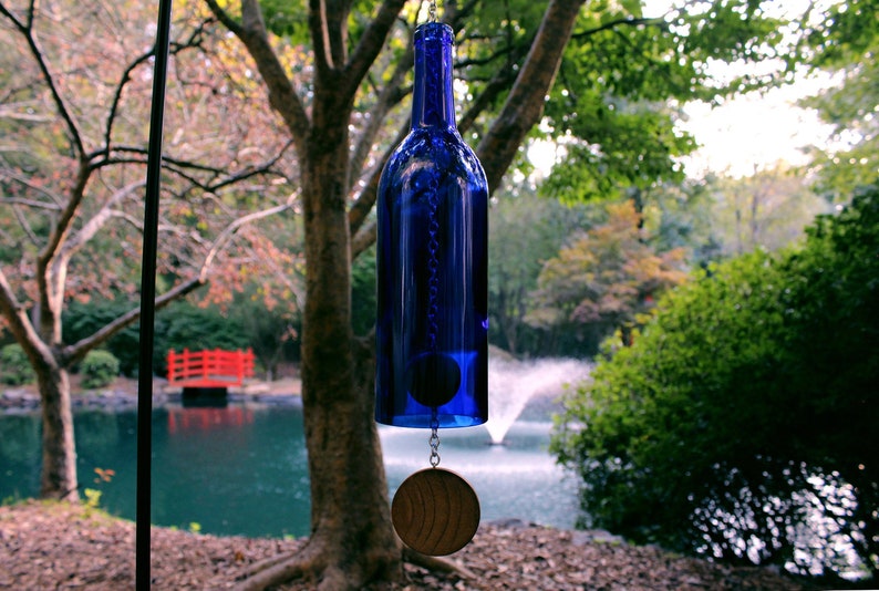 Blue Wine Bottle Wind Chime Blue Bordeaux image 5