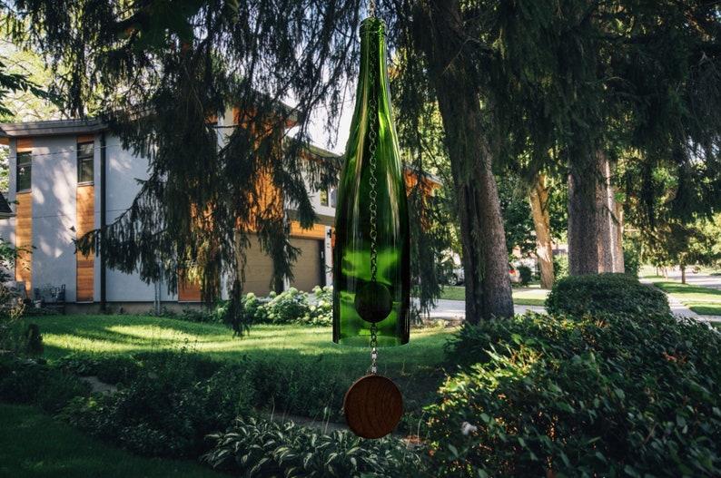 Wine Bottle Wind Chime Green Hock image 2