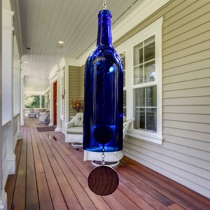 Blue Wine Bottle Wind Chime Blue Bordeaux image 2