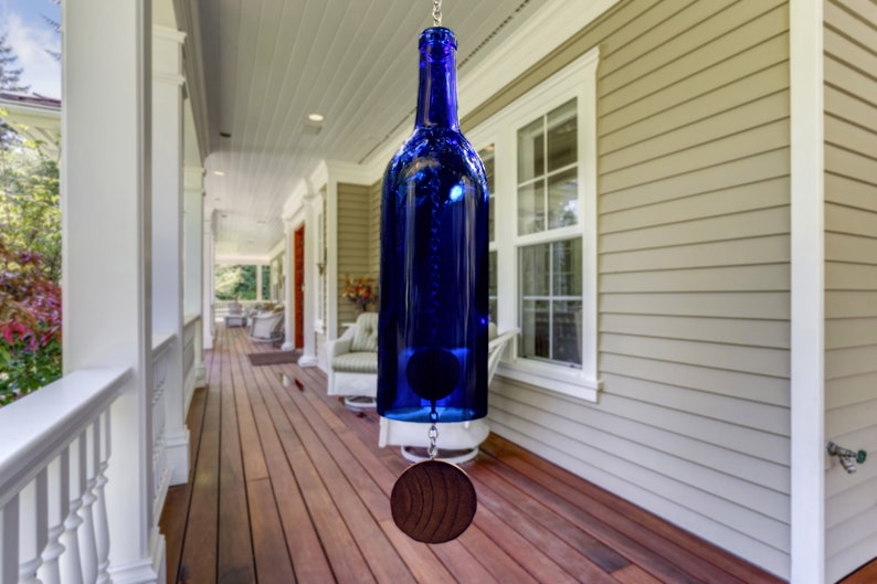 Blue Wine Bottle Wind Chime Blue Bordeaux image 2