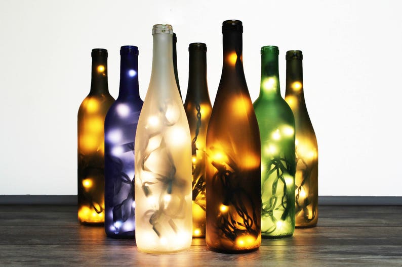 Frosted Wine Bottle Lamp Set of 2 Gift Wine Decor Etsy