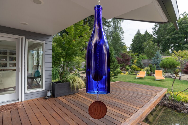 Wine Bottle Wind Chime Blue Hock image 2