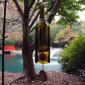 Wine Bottle Wind Chime Antique Green Bordeaux image 5