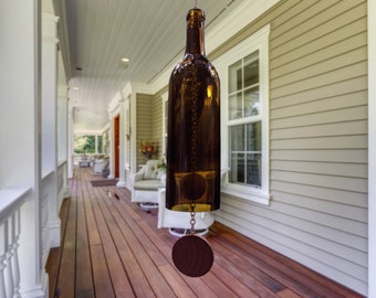 Wine Bottle Wind Chime - Antique Green Bordeaux