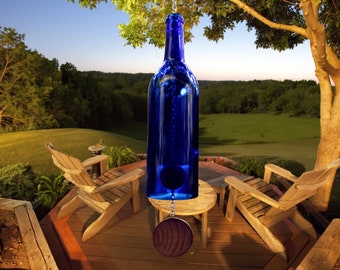 Blue Wine Bottle Wind Chime - Blue Bordeaux