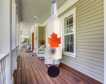 Maple Leaf Wine Bottle Wind Chime