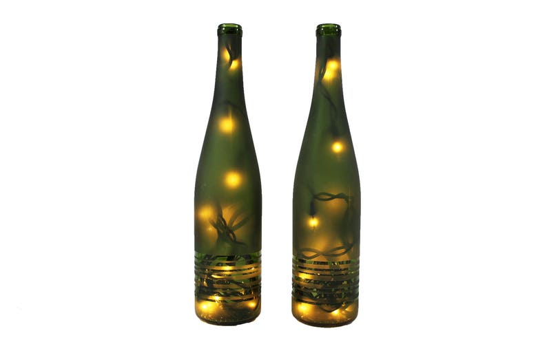 Striped Wine Bottle Light Set of 2 image 1