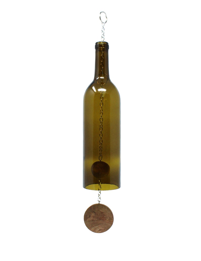 Wine Bottle Wind Chime Antique Green Bordeaux image 4