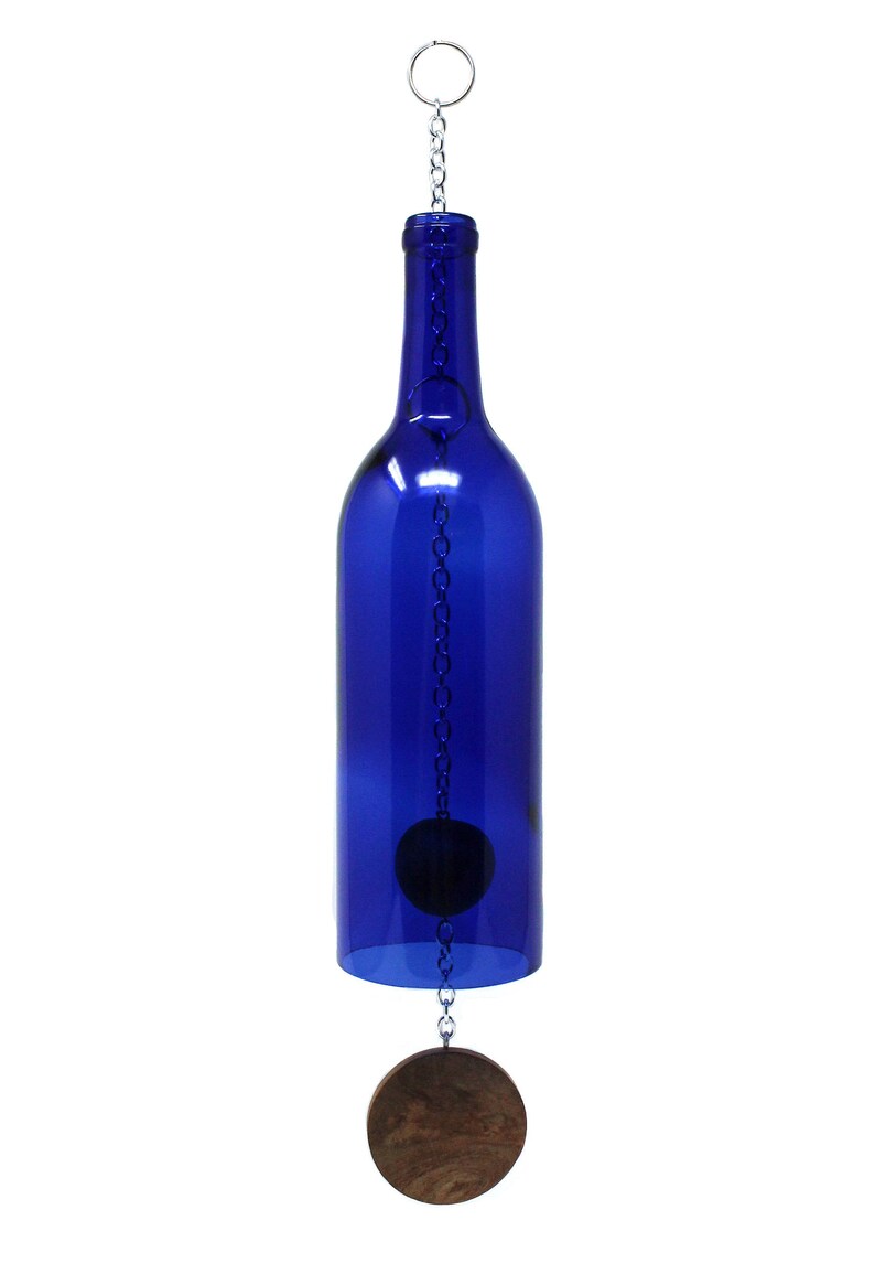 Blue Wine Bottle Wind Chime Blue Bordeaux image 4