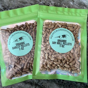 Shrimp Food Pellets: Organic Barley & Soy Hull Snowflake Blend