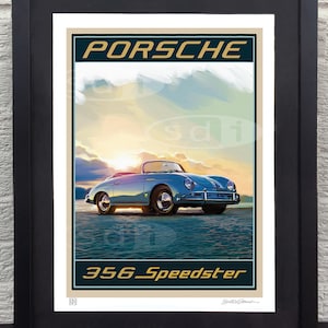 Porsche 356 Speedster vintage automotive car art travel poster print