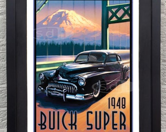 Buick Super 1948 vintage automotive car art travel poster print