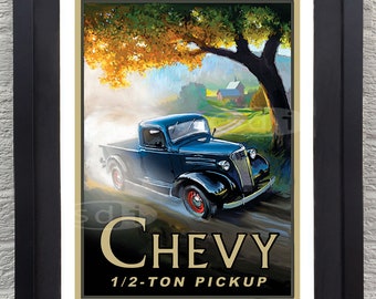 Chevy 1/2 ton Pickup vintage vehicle truck art travel poster print