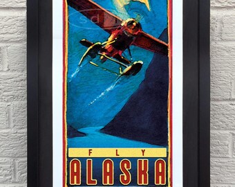 Fly Alaska travel art poster print painting