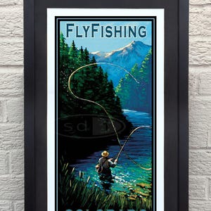 Fly Fishing Colorado travel art vacation poster print painting