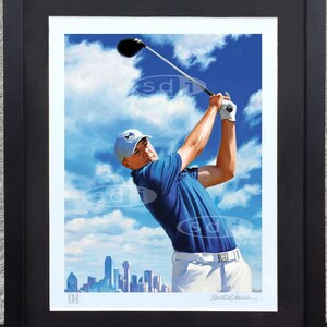 Jordan Spieth Dallas skyline golf sports art poster print