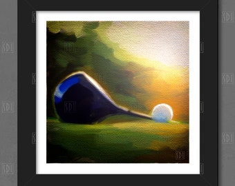 Driver tee golf painting print unframed or framed home office den man cave