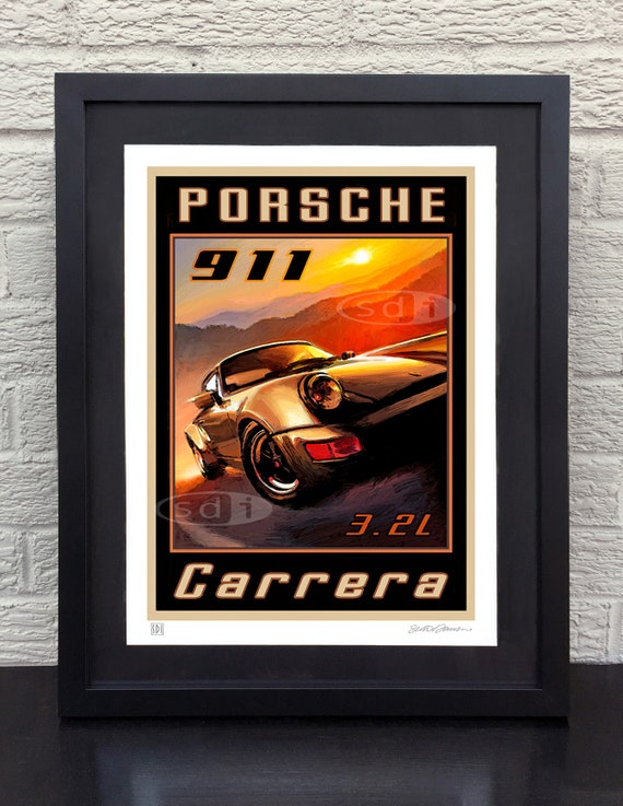 Porsche 911 Carrera 3.2L Vintage Automotive Car Art Travel Poster