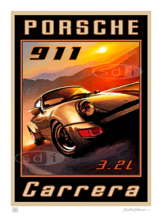 Porsche 911 Carrera 3.2L Vintage Automotive Car Art Travel Poster