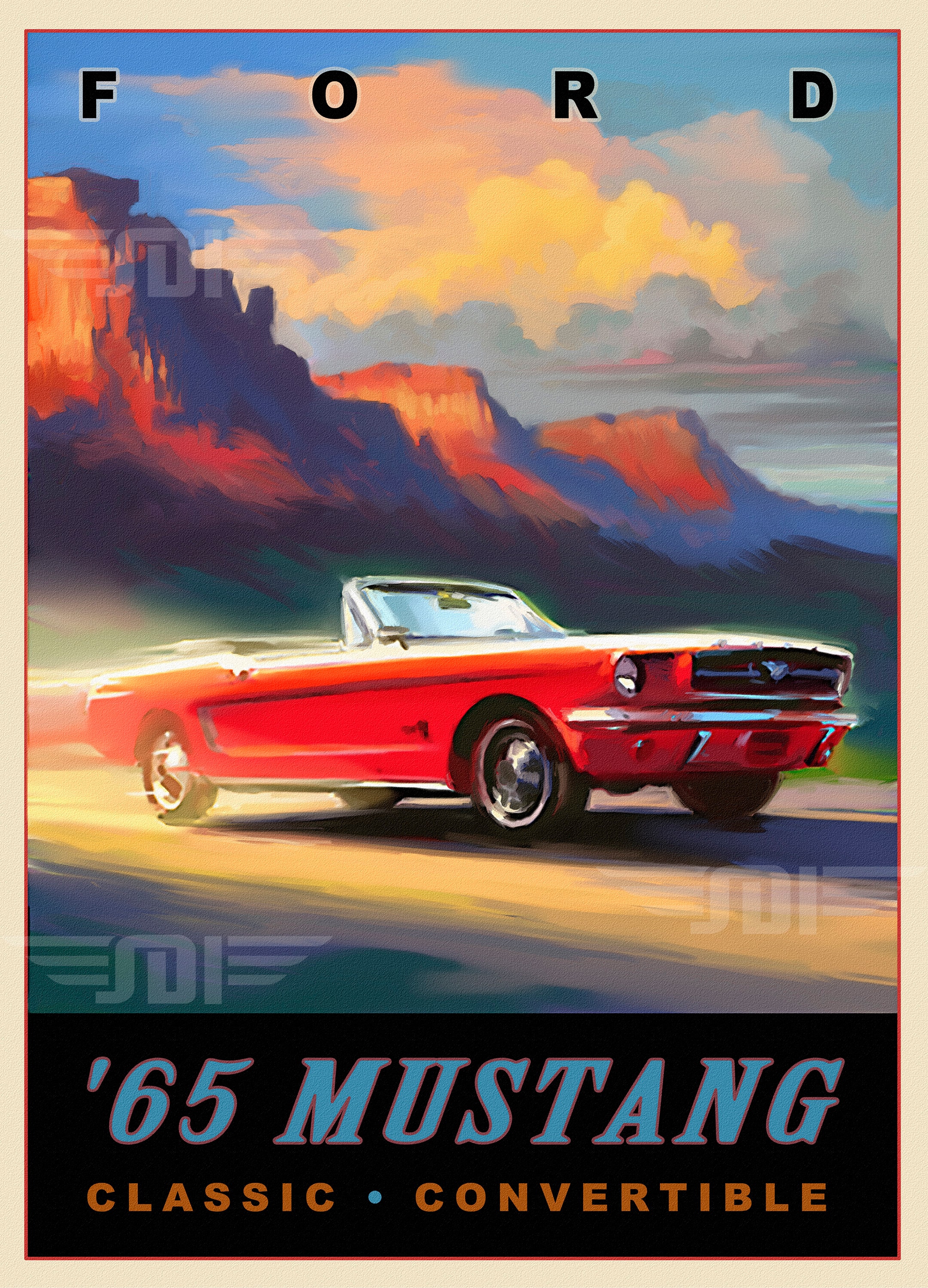 Classic Mustang 1965 Vintage Vehicle Car Art Travel Poster Print