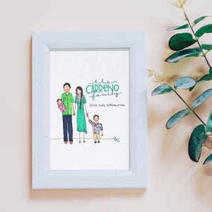 Comisión de ilustración personalizada para 4 personas / Arte familiar / Dibujo a partir de una foto / Agregar una mascota