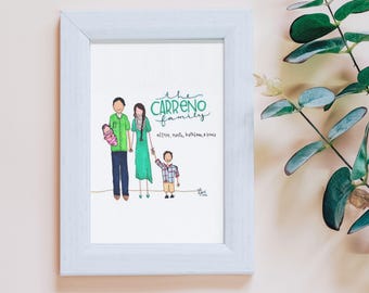 4 Person Custom Illustration Commission | Family Art | Drawing from Photo | Add a Pet