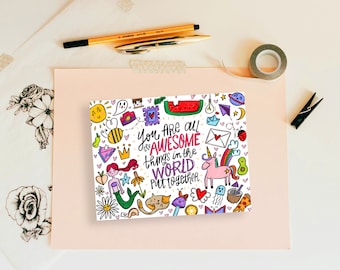 Awesome Things in the World Card, Envelope, & Optional Handwritten Card Message | Choose Your Style | Mail Your Card | Includes Stamp