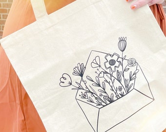 Happy Mail Floral Envelope Canvas Bag | Heat Transfer Vinyl Cute Tote