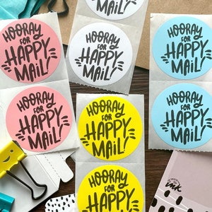 Hooray for Happy Mail Circle Stickers | Mail Stickers | Small Business Stickers | Business Stickers | 6 Colors Available