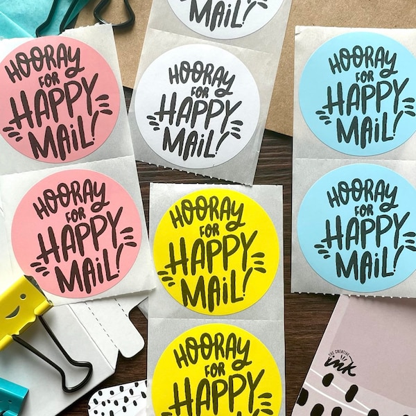 Hooray for Happy Mail Circle Stickers | Mail Stickers | Small Business Stickers | Business Stickers