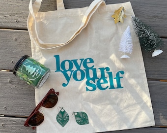 Love Yourself Turquoise Canvas Bag | Heat Transfer Vinyl Cute Tote