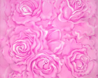 ACEO of PINK ROSES, from my Watercolor Painting of my Garden Roses, Brilliant Red Violet, embellished