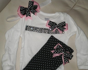Baby Girl Outfit, Baby Clothing, Onepiece and Pants Set, Take Me Home Outfit, Baby Shower Gift