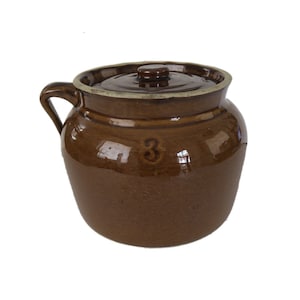 Antique Brown Glazed Number 3 Crock Stoneware Jug With Handle and Lid