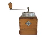 Antique Belgium Garanti Rock Hard Wooden Countertop Coffee Bean Grinder Mill