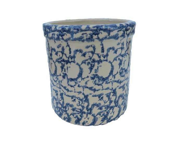 Vintage Blue Spongeware Pottery Crock Utensil Holder Etsy