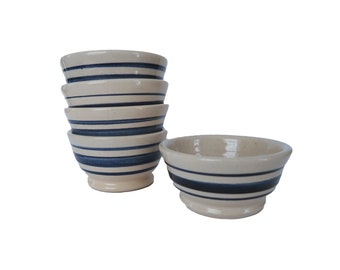 Vintage Bluebell Creameries Blue Striped Stoneware Pottery Crock Ice Cream Bowl Set of 5