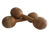 Antique Wooden Dumbbell Barbell Weights Set of 2