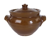 Antique Pearson 39 s Chesterfield England Brown Glazed Stoneware Bean Casserole Crock Pot With Double Handles and Lid