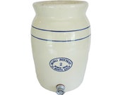 Vintage Miali Pottery White and Blue Striped Drink Dispenser Crock