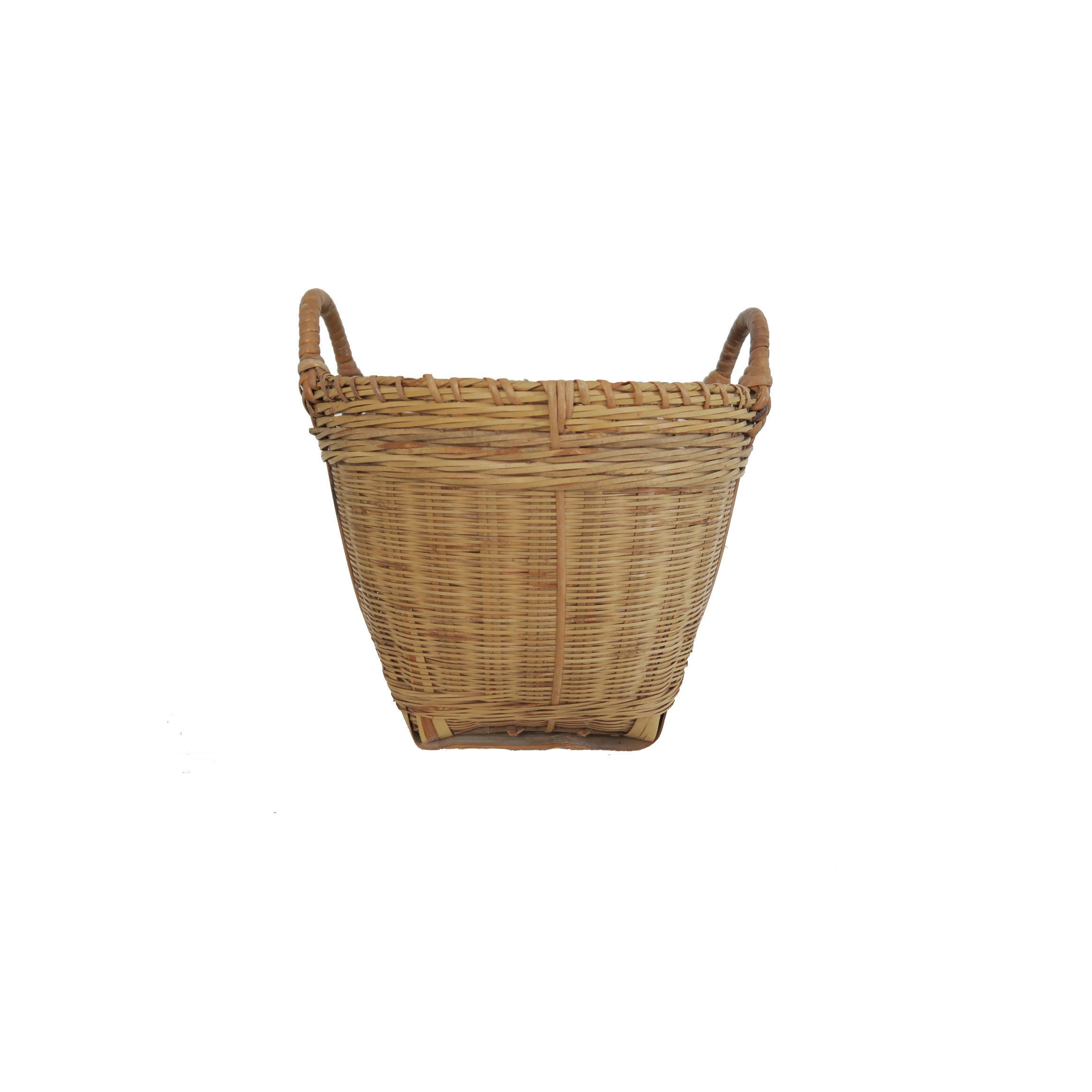 Vintage Small Round Woven Basket With Double Handles Etsy