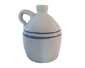 Vintage Blue Striped Stoneware Crock Bottle Jug