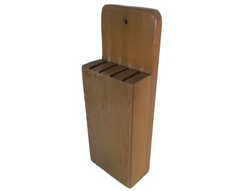 Vintage Oak Wood Kitchen Knife Holder Block