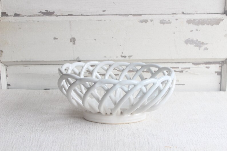 Vintage White Ceramic Open Weave Bread Serving Bowl Basket Etsy