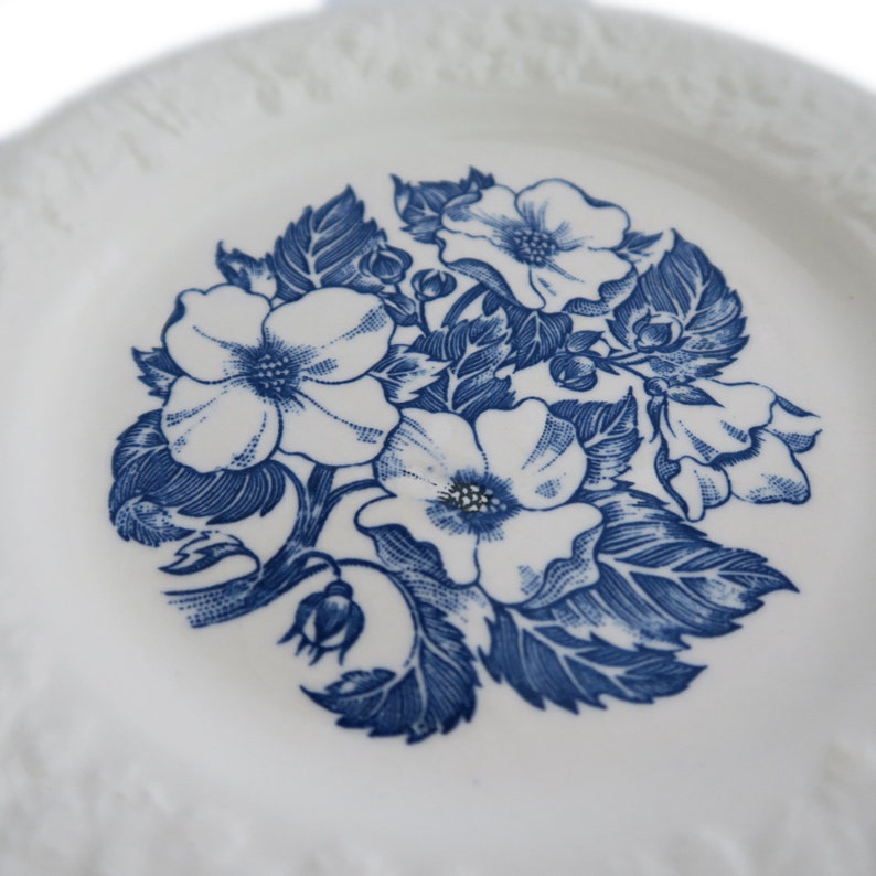 Vintage Wild Rose White and Blue Flower China Small Bread and Butter Dessert Plate Set of 2